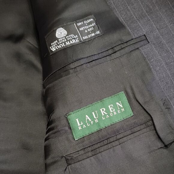 Lauren Ralph Lauren Gray Pinstriped Suit Jacket Sz 46R - Picture 10 of 16